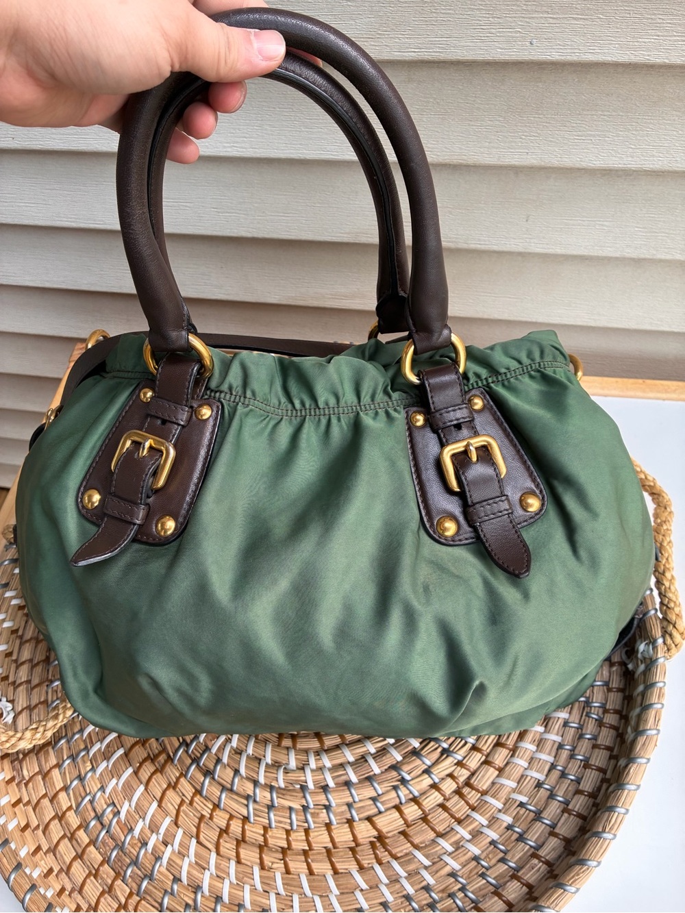 Prada Canapa Green Nylon Shoulder Bag 2 way ( authentic) - Picture 6 of 13